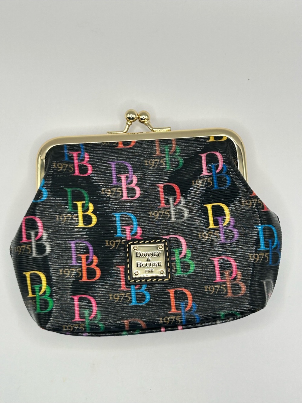 Dooney & Bourke Black Multicolor Logo Kiss-Lock Coin Purse